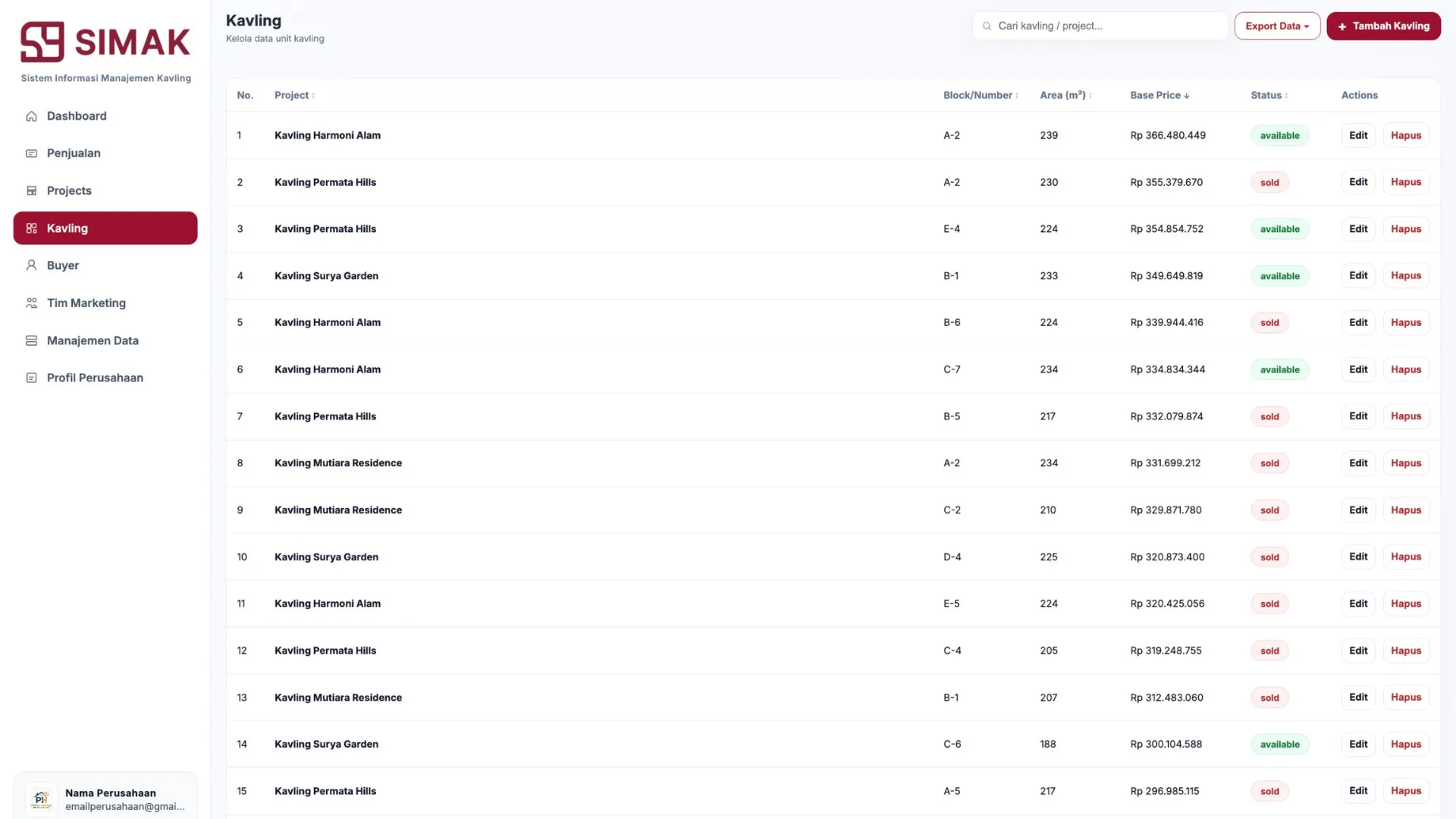 Sistem Manajemen Properti Kavling11
